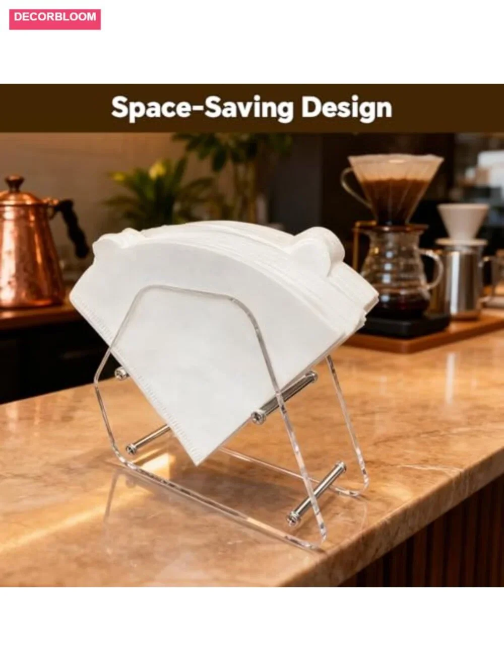 Acrylic Coffee Filter Holder Counter Stand Storage for V60 Cone Filters #2#4,